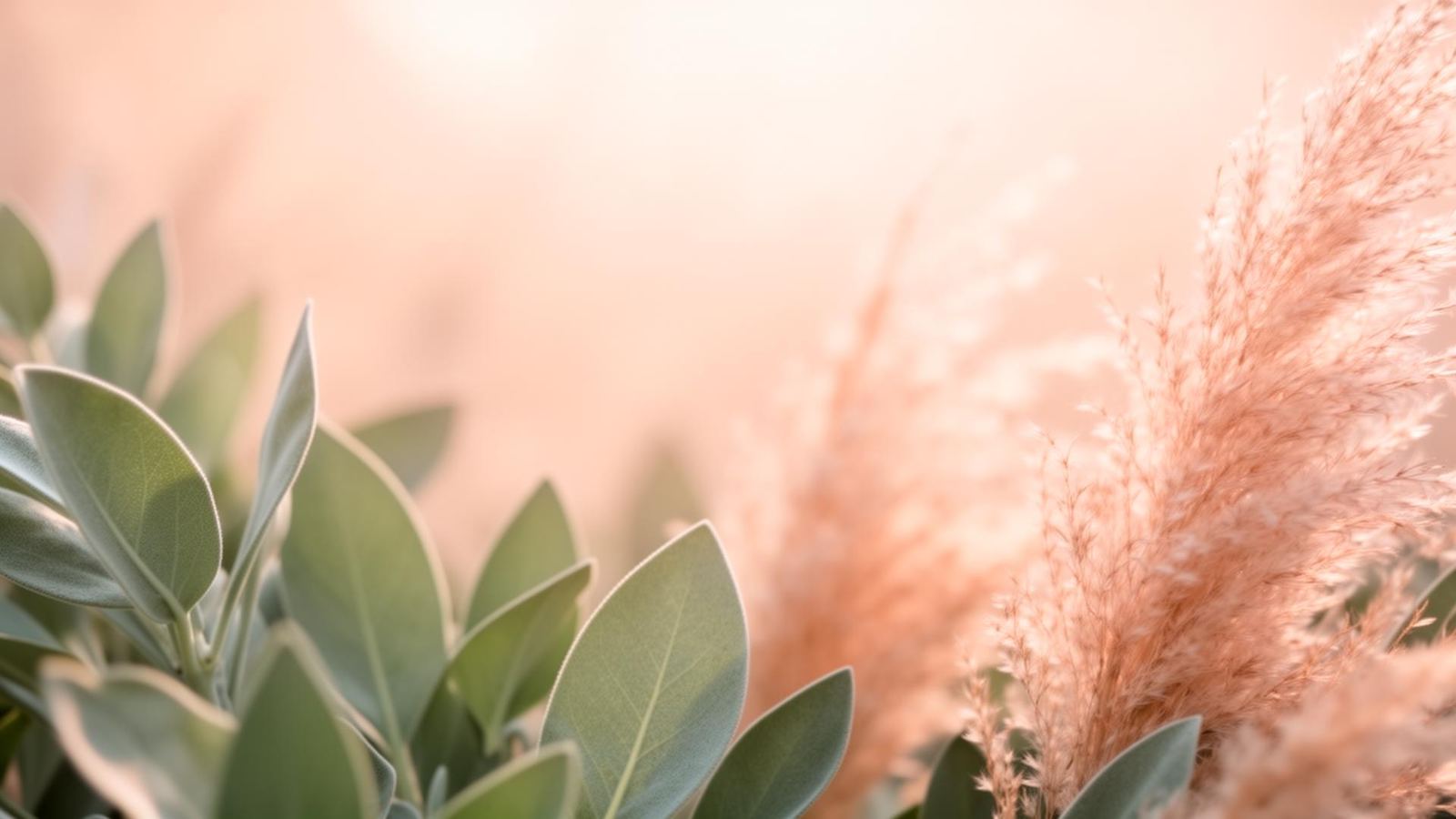 Sage leaves and warm pampas grass in soft natural light